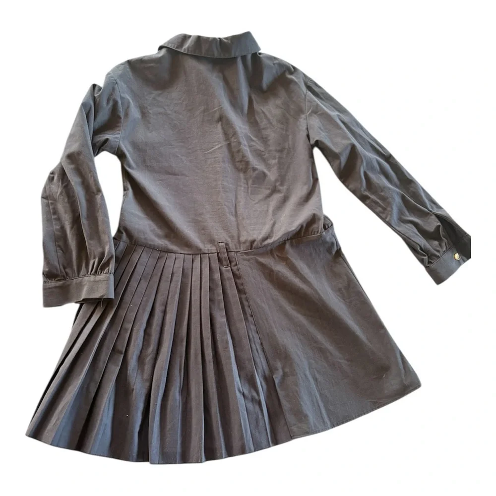 Zara Navy Blue Girls 13-14 Chunky Beltt Pleated Long Sleeve Button Mini Dress